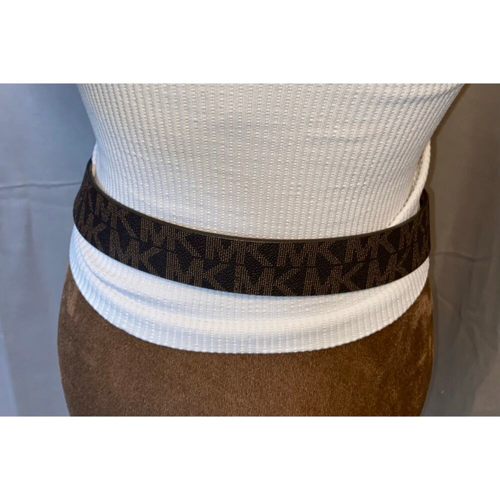 NWT Michael Kors Brown MK Logo Belt Gold Buckle Size Small - Picture 5 of 12